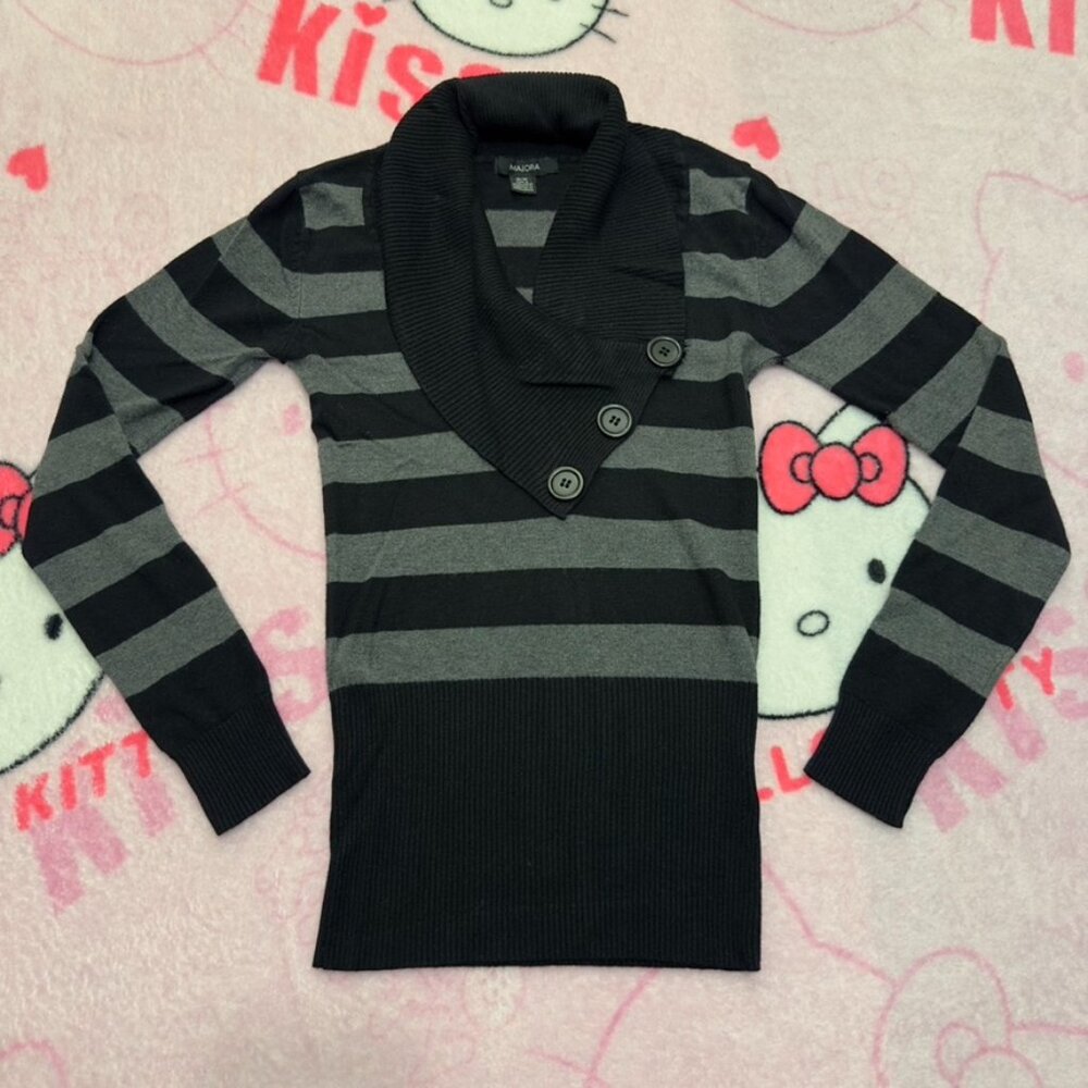 y2k emo sweater stripe cowl neck button